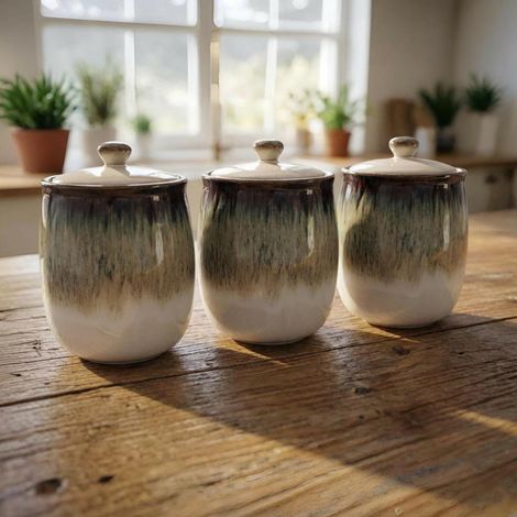 Set Of 3 Reactive Glaze Canisters (1/4)