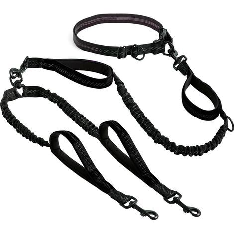 Laisse mains libre pour 2 chiens grande et moyenne taille laisse anti traction avec coutures réfléchissantes pour chien accessoire chien pour le jogging, la marche à pied, la randonnée, l’escalade (1/5)