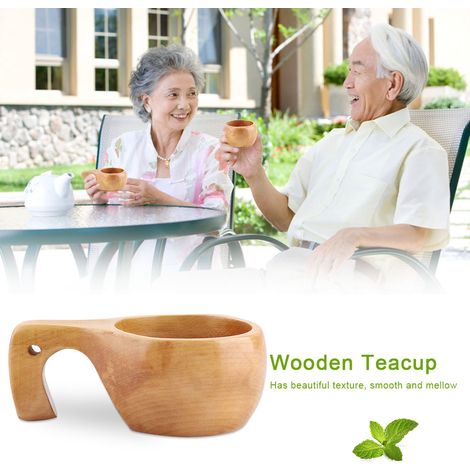 Tasse à thé/café portable en bois avec anse - Mug en bois naturel n° 3