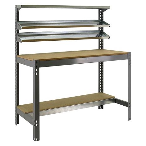 SimonRack Banco da Lavoro con 3 Ripiani Superiori – Portata 600 kg – 1445x1510x760 mm – Postazione Officina Fai da Te – Grigio/Legno – Bt-1