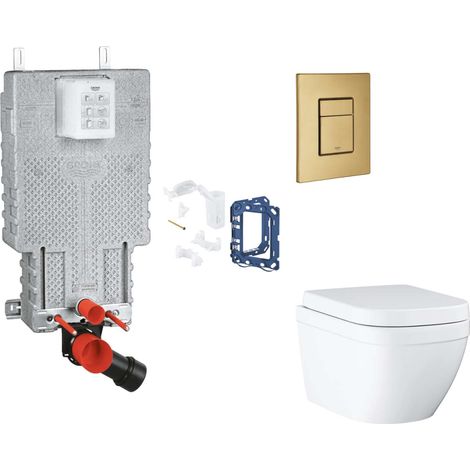 Grohe Uniset - Set Vorwandelement, WC mit Softclose-Sitz, Betätigungsplatte Skate Cosmopolitan und Fresh Umrüstset, Triple Vortex, Cool Sunrise gebürstet SANI15BB4124 (1/2)