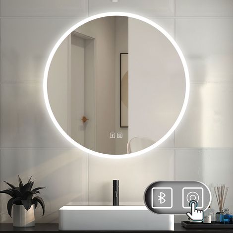 LED Spiegel Badspiegel mit Beleuchtung Badezimmer Spiegel Rund mit Beschlagfrei 3 Lichtfarbe dimmbar 3000k-6000k Wandspiegel mit Touchschalter 80x80cm + Bluetooth + Speicherfunktion (1/5)