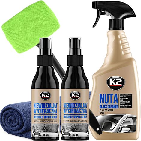 2 essuie-glaces invisibles K2 + liquide et nettoyant pour vitres de voiture (1/5)