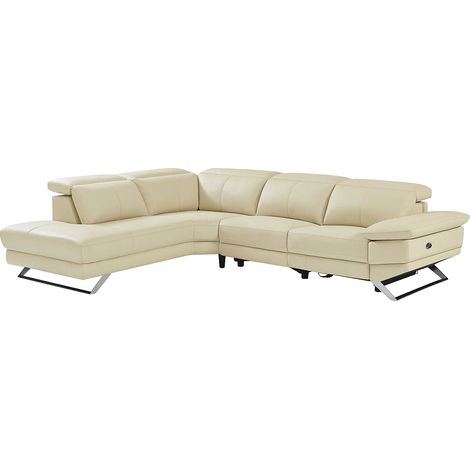 Divano relax elettrico in Pelle di vacchetta Beige - Angolo a sinistra - PUNO II (1/5)