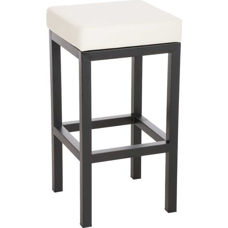 Sgabello da bar x1 con poggiapiedi dal design semplice altezza seduta 80 cm in PVC crema e supporto in metallo nero 100005407
