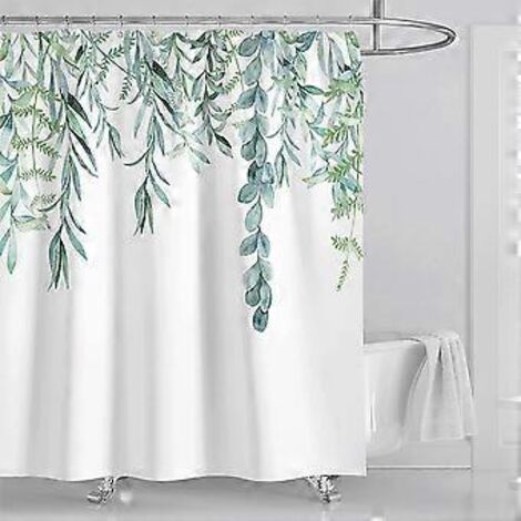 Rideau de douche imperméable et anti-moisissure, en polyester à motif de feuilles vertes, lavable, avec 12 crochets en C pour baignoire et cabine de douche (180 cm x