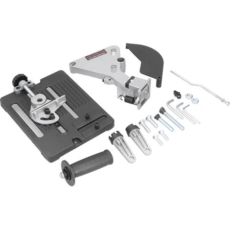 Support de meuleuse d'angle en aluminium et fer, poignée allongée pratique, support coulissant pour machine de découpe, établi robuste. (1/5)