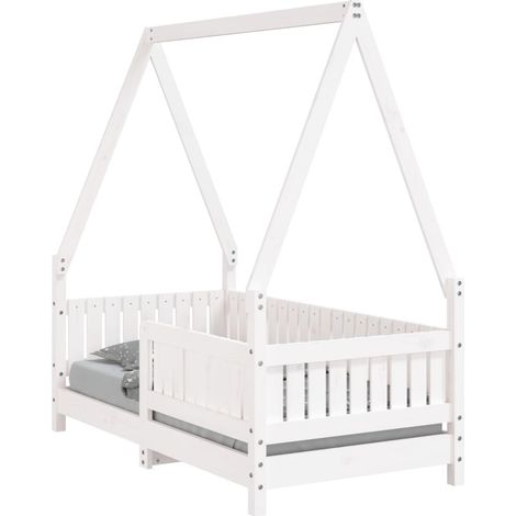 Lit simple Cadre de lit pour enfant blanc 70x140 cm bois de pin massif