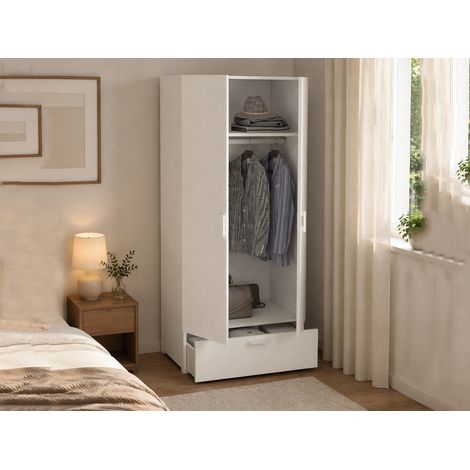 Guardarropa 2 Puertas Centáurea, Armario Dormitorio Perchero, Hecho en Italia, 52.00x180.00h cm Blanco (1/5)