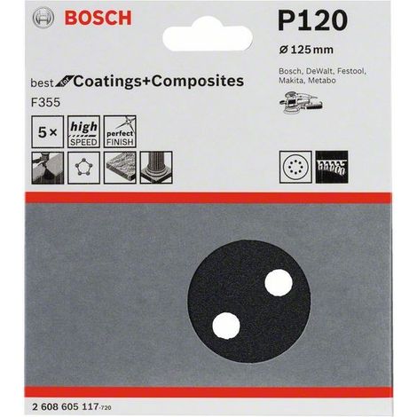 2608605117 - Foglio abrasivo F355, confezione da 5 pz. 125 mm, 120