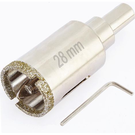 Scie cloche diamant de 28mm avec foret pilote, pointe pour carrelage de 28mm avec foret de guidage au centre pour verre, porcelaine, carrelage, céramique, marbre et granit (1/5)
