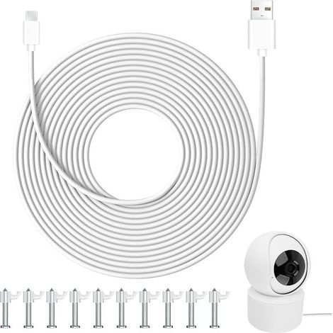 Câble USB-C 10m 66W Charge Rapide, Rallonge d'alimentation Compatible Caméras de Sécurité Mi et Autres Marques, PVC Résistant, Installation Facile avec 20 Pinces (1/5)