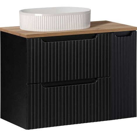 Mueble de lavabo simple 80cm 2 cajones 1 puerta Riva Negro y Madera (1/5)