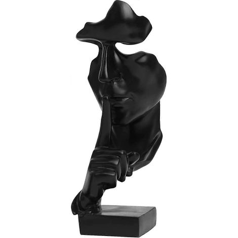 Statue, Le silence est d'or, Penseur, Sculptures abstraites, Figurines, Statue en résine, Statue noire moderne (1/5)