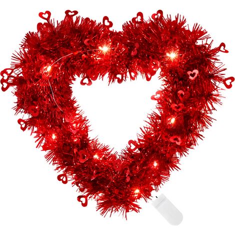 Guirlande Lumineuse En Forme De Cœur - Décoration Murale Pour Porte D'Entrée Mariage Fête Des Amoureux - 30 x 30 x 8 cm - 2 Piles CR2032 Incluses (1/5)