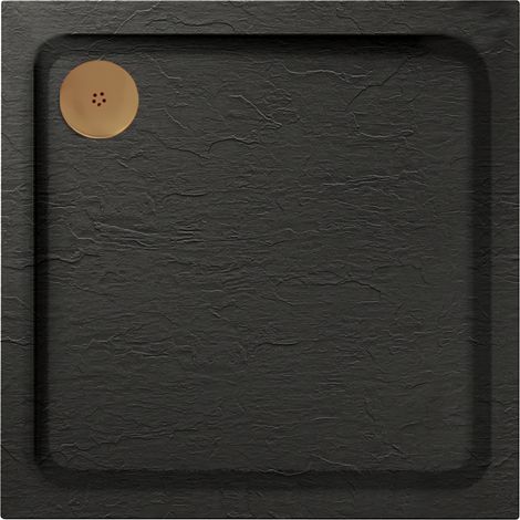 Aquadart Luxury Black Slate Effect Shower Tray with Brushed Brass Waste - Square - 900 x 900mm (1/2)