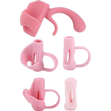 Lot de 5 porte-crayons en silicone pour l'entraînement à l'écriture et la correction de la posture, avec boîte de rangement pour enfants (rose). (1/5)