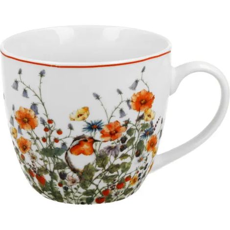 Mug DUO FLORAL 460 ml Oiseau sauvage, en porcelaine fine neuve, livré avec un sac de transport. (1/4)