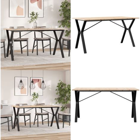 Table à manger cadre en Y 160x80x75 cm bois de pin massif acier - Table À Manger - Table De Salle À Manger - Table En Bois - Table Design - Table Familiale - Home & Living (1/5)