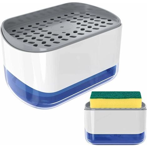 Distributeur de Savon Liquide avec Porte-éponge 2 en 1,Distributeur Liquide Vaisselle,Distributeur de Pompe à Main en Plastique pour Évier de Cuisine (1/5)