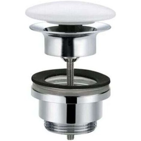 Bonde de vidange à clapet en céramique, raccord de vidange, vanne en laiton de 32 mm (1 1/4 pouce), couvercle rond en céramique avec trop-plein pour lavabo/évier, blanc (1/5)