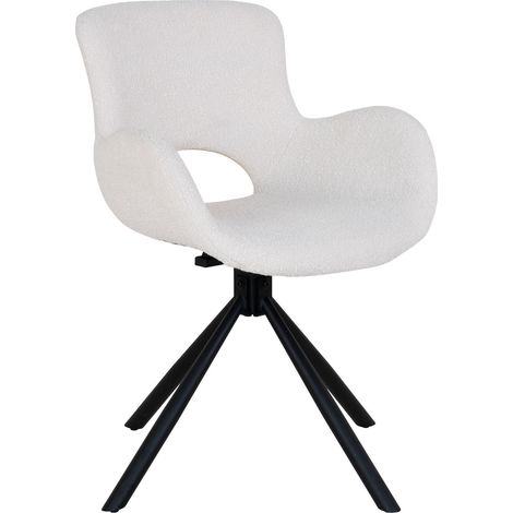 Set 2 sedie girevoli da pranzo Amorim in bouclé bianco panna con gambe nere
