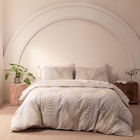 Housse de Couette 240x260 Feuilles de Palmier Tropicales Motif Or Beige Parure de Doux Microfibre Lit Linge de Lit 2 Personne Adulte avec Fermeture Éclair avec Taies d'oreiller 65x65 cm (1/5)
