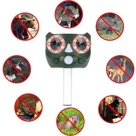 Solar Animal Repellent Device Outdoor Animal Repeller - Ultrasonic Animal Repellent Cat Scarer Device Waterproof USB Charging and Scarer (1/5)
