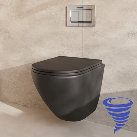 LOMAZOO Pack WC suspendu avec réservoir encastré rond noir - sans (1/5)