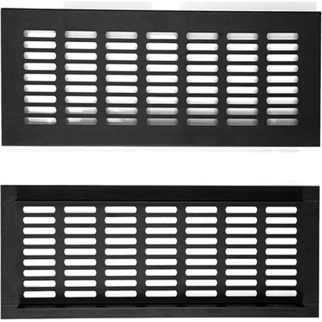 Grille de ventilation rectangulaire en alliage d'aluminium noir mat (300 mm × 80 mm, lot de 2) pour reprise d'air, compatible avec armoires, penderies et étagères à chaussures