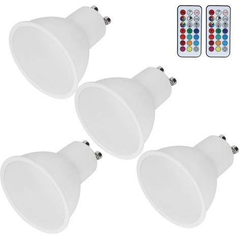 Projecteur LED RGB 3W avec télécommande RGB (4 LED, 2 télécommandes) GU10 RGB + Blanc chaud (1/5)