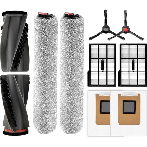 Lot de 10 pièces de rechange E28 E25 Omni compatibles avec aspirateur robot Eufy E28 Omni/E25 Omni, 2 brosses à rouleaux, 2 rouleaux brosses, 2 brosses latérales, 2 filtres HEPA, 2 sacs à poussière (1/5)