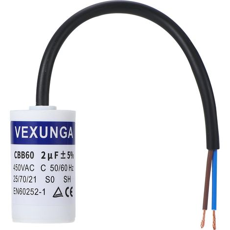 CBB60 AC Condensateur 2uF 450V Condensateurs de Démarrage Moteur Volet Roulant 2 MFD 450VAC SH 30x51MM 50/60Hz Avec Fil pour Pompe Piscine (1/5)