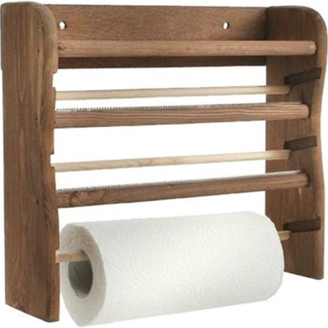 Portarotolo Portascottex in legno da parete 3 rotoli 29 x 33 x 9 cm
