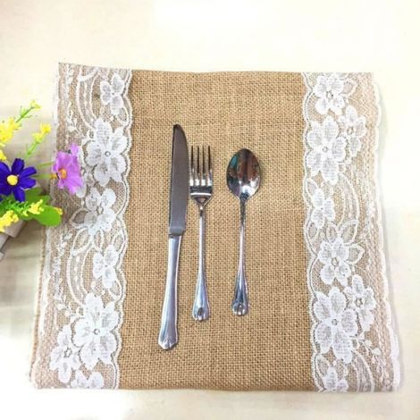 3pcs Chemin de Table Toile de Jute et Dentelle pour Mariage Festival Fête Décorations 30 x 275CM (1/4)