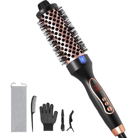 Thermal Brush, 38 mm Thermal Brush, Tourmaline Ceramic Ionic Heating Brush for Creating Natural Curls, 9 Temperature Settings, Double Tension (1/5)