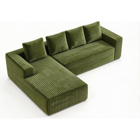 Sofá modular en L con chaise longue a la derecha, pana verde, 261 x 171 x 58 cm (1/5)