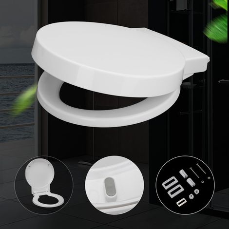 Soft Close Toilet Seat Round Toilet Seat with Quick Release for Easy Clean Simple Top Fixing Standard Toilet Seats with Adjustable Hinges White (1/5)