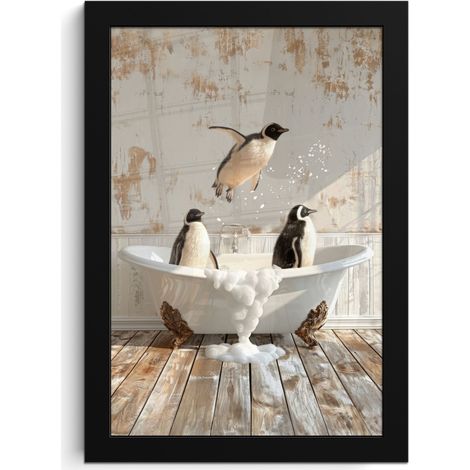Framed Poster Vintage - Penguin - Bathtub - Foam 20x30 cm (1/5)