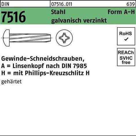 Vis autotaraudeuse DIN 7516 LIKO PH AM 6x20-H Acier galv. 500p.