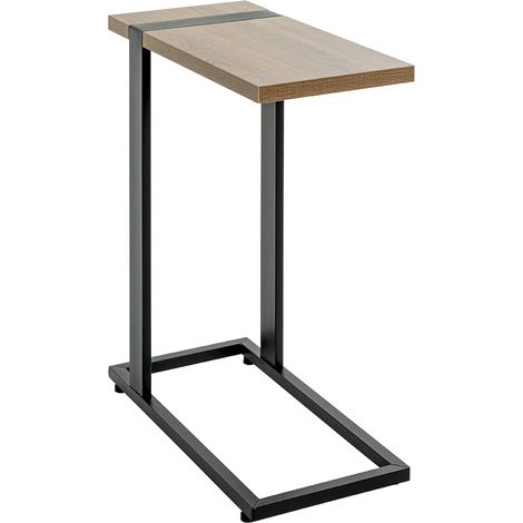 Table d'appoint en Forme de C, chêne Noir, métal, aggloméré, Table Basse Pratique - Dimensions : L 24 x H 64 x P 49 cm Style : Moderne (1/5)