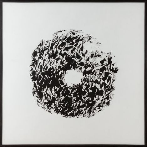 Toile abstraite cercle noir sur fond blanc en acrylique - Noir sur fond blanc éclatant (1/2)