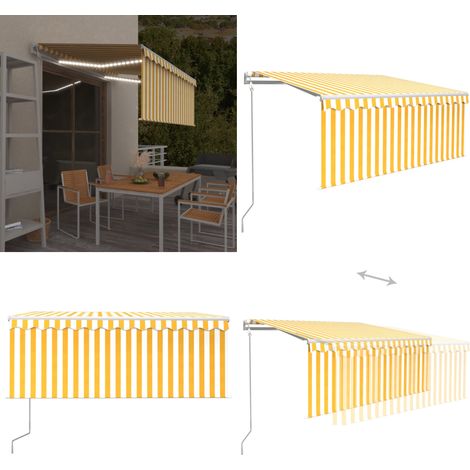 Auvent automatique capteur de vent et LED 3x2,5m Jaune et blanc - Auvent extérieur - Auvent rétractable (1/5)