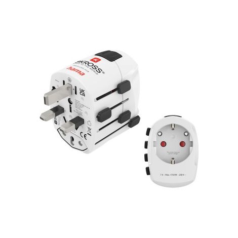 Hama World Travel Pro adaptador de enchufe eléctrico Universal Tipo F Blanco