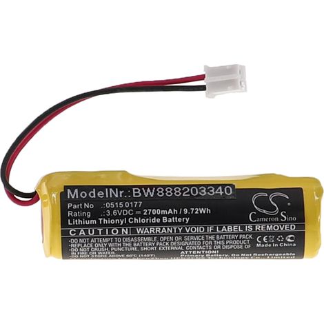 vhbw Replacement Battery compatible with Testo 175 T1, 175 T2, 177 loggers Temperature Data Logger (2700 mAh, 3.6 V, Li-SOCl2)