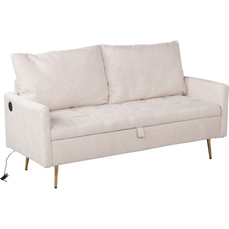 MEUBLES COSY Divano in tessuto a 2 posti con porte USB e spazio di archiviazione per soggiorno, appartamento, struttura in legno massello, gambe in metallo, beige (1/5)