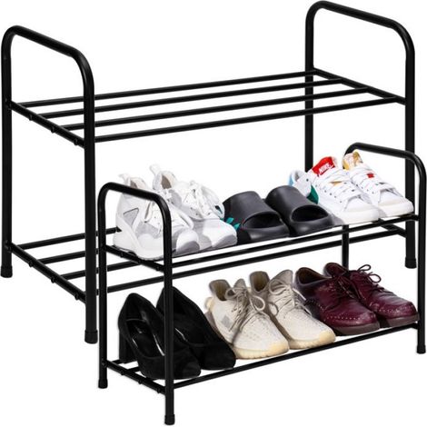Étagère À Chaussures - Métal Noir - 2 Niveaux - 62,5 x 41,5 x 28,5 cm - Pour Couloir Ou Entrée - 6 Paires (1/5)
