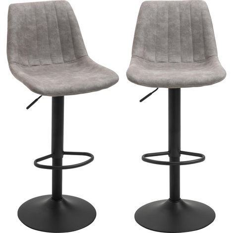 Assise Confort Vintage Lot de 2 Tabourets de Bar Gris avec Dossier Rembourré Hauteur Réglable et Repose-Pied (1/5)