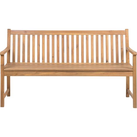 Banco de jardín de madera de acacia clara 160 cm con listones estilo rústico Vivara