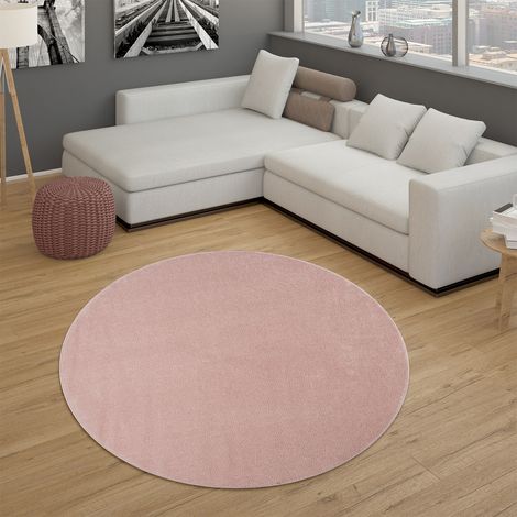 Paco Home Alfombra Salón Lisa Pelo Corto Sencilla Moderna Color Rosa Ø 200 cm redondo